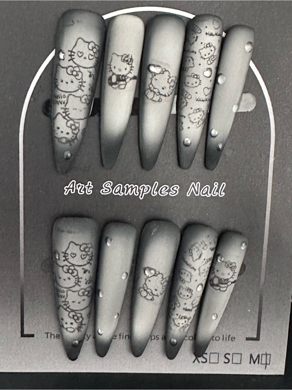 Handmade Y2K Gothic Hello Kitty Ombre Stiletto Press-On Nails | Size Medium